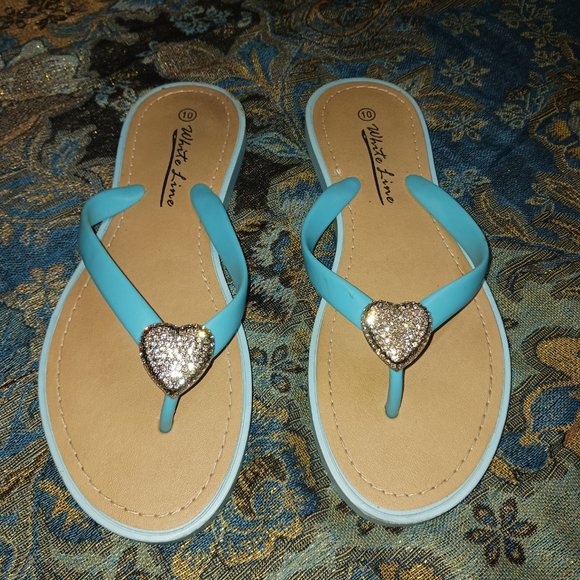 White Line Hearted Flipflops Sz 10 - Picture 8 of 8